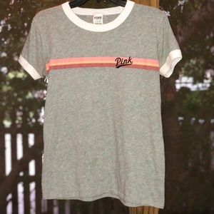 PINK Gray Ringer Tee